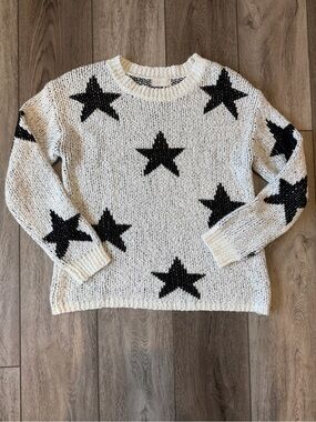 Altar’d State- Cozy White and Black Star-Pattern Knit Sweater (S/M)
